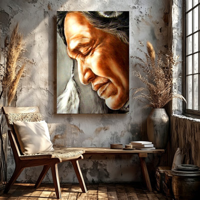 Native American Elder Portrait Rustic Southwestern Canvas Wall Art Print for living room, bedroom, office, hallway, entryway, gallery wall and modern home decor, decorative accent
