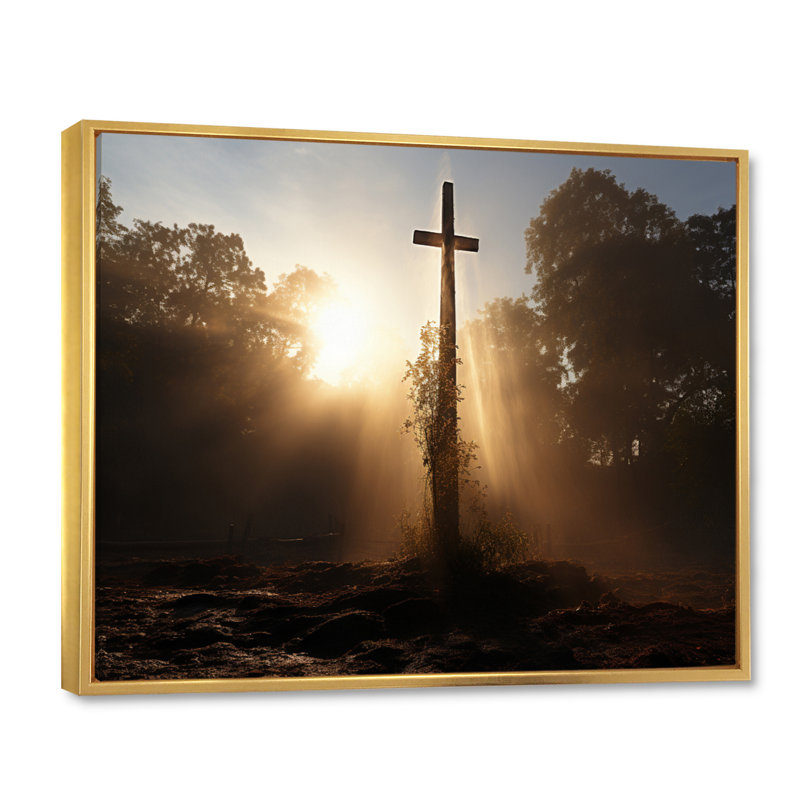 Croix religieuse, H 30 po x l 40 po x P 1,5 po, Cadre flottant doré