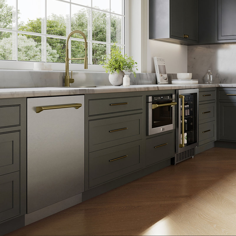 ZLINE 24" 1.2 cu. ft. Built-in Microwave Drawer with a Traditional Handle in Stainless Steel, Champagne Bronze