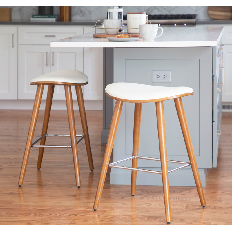 Cabott Upholstered Counter Stool, White Faux Leather