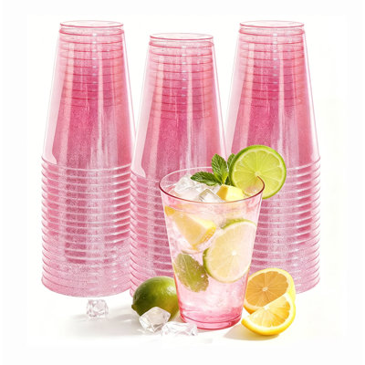 12 verres à vin en plastique jetables 12 oz, paquet de 50, rose