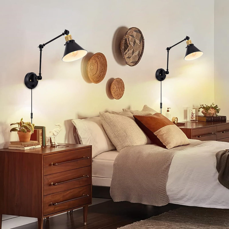 Dimmable Wall Sconce Swing Arm Wall Lights, Matte Black
