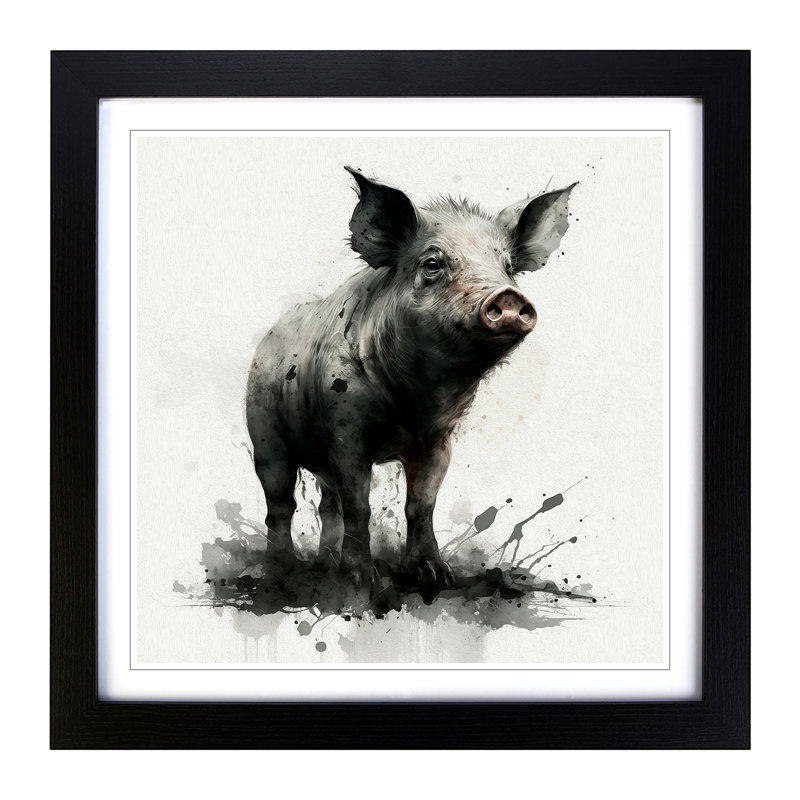 Pig Ink Wash - Single Picture Frame Print on Wood