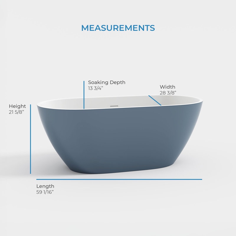 Ayago 59.06" x 28.35" Solid Surface Freestanding Chambray Acrylic Soaking Bathtub, with Overflow and Chrome Pop-up Drain