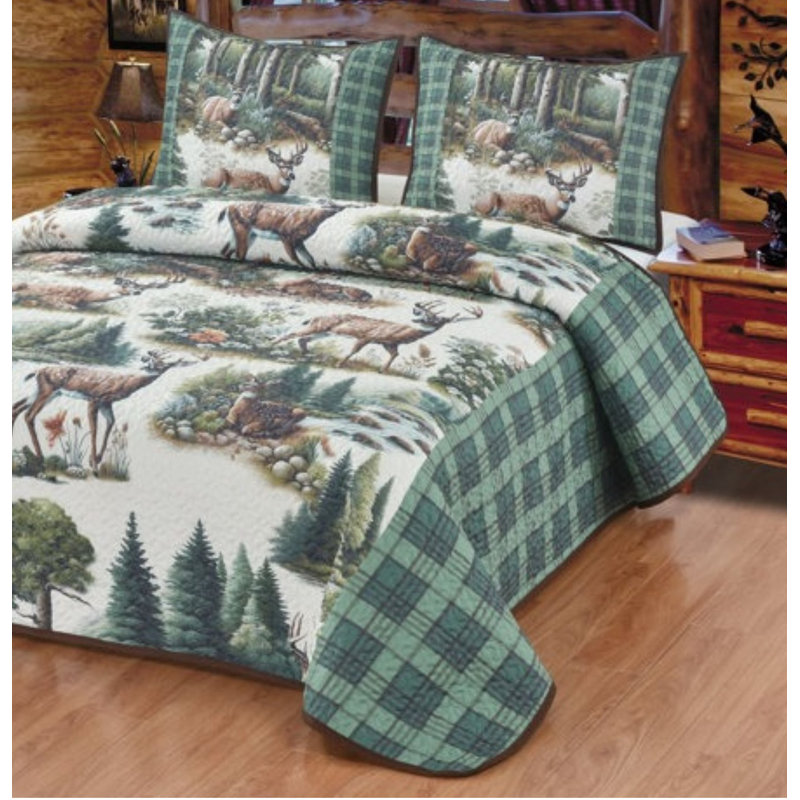 Ensemble de courtepointe avec 2 taies décoratives Deer Forest Heaven, Grand + 2 taies décoratives standard