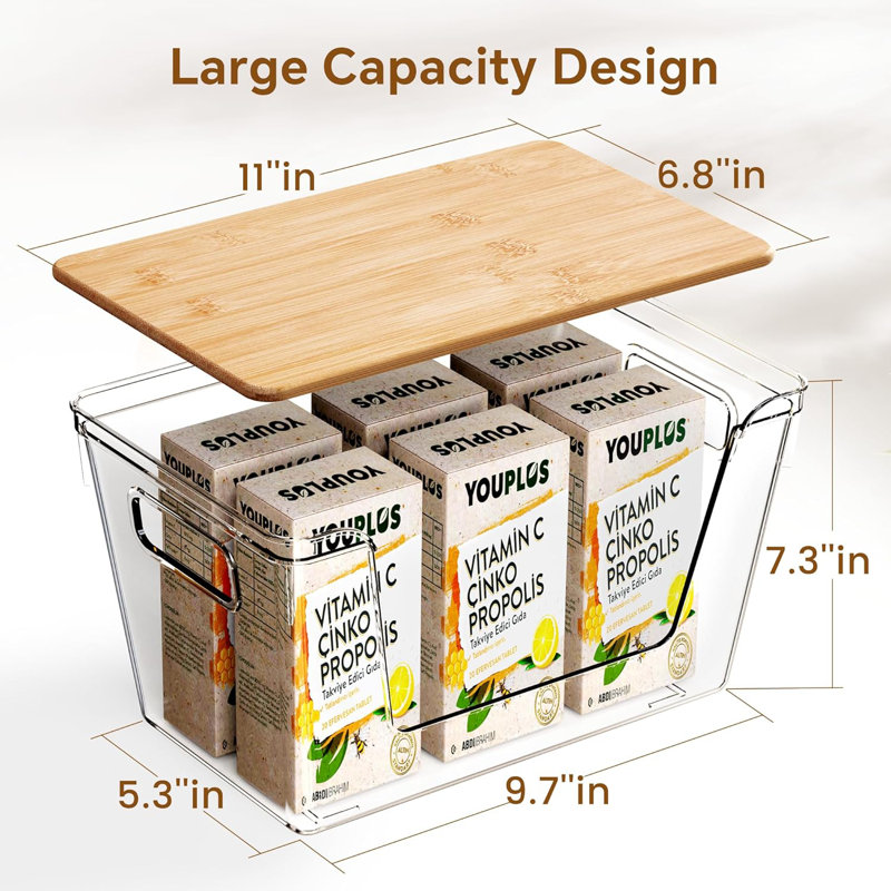 2 ensembles de garde-manger et rangement avec couvercles en bambou, bacs transparents empilables pour oignon, pomme de terre, fruits, légumes, distributeur de sacs à ordures, organisateur de cuisine et sous évier