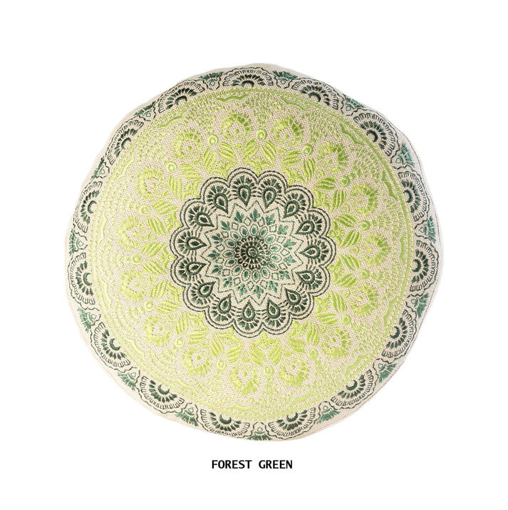 Coussin brodé rond en coton, H 18 po x l 18 po, Motif floral vert