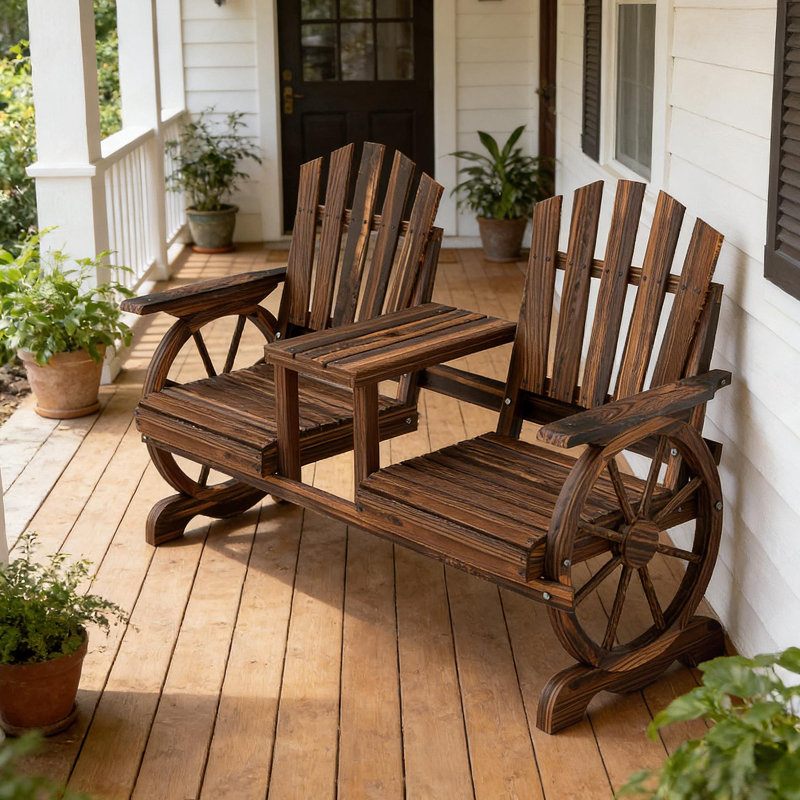 Stable Patio Bench,2-Seat Wooden Garden Bench