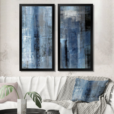 Blue Gray Abstract Wall Art, 2-Piece Canvas Set - Blue Meets Gray Abstract Art