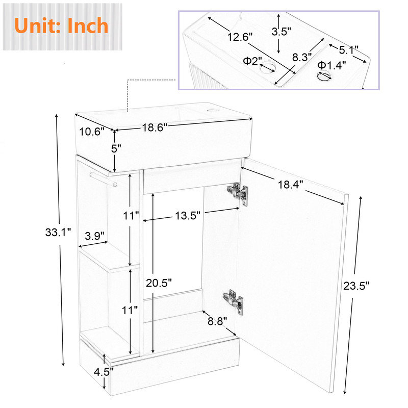 Ensemble de meuble-lavabo simple 18,6 po Keiler, Blanc
