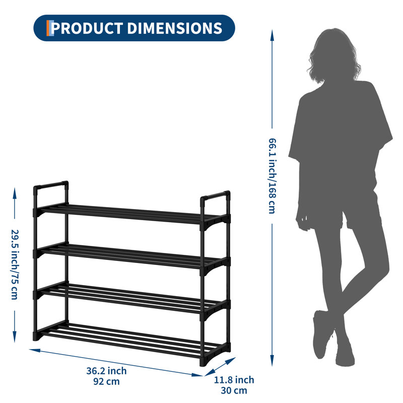 Slim Adjustable 4-Tier Metal Shoe Rack