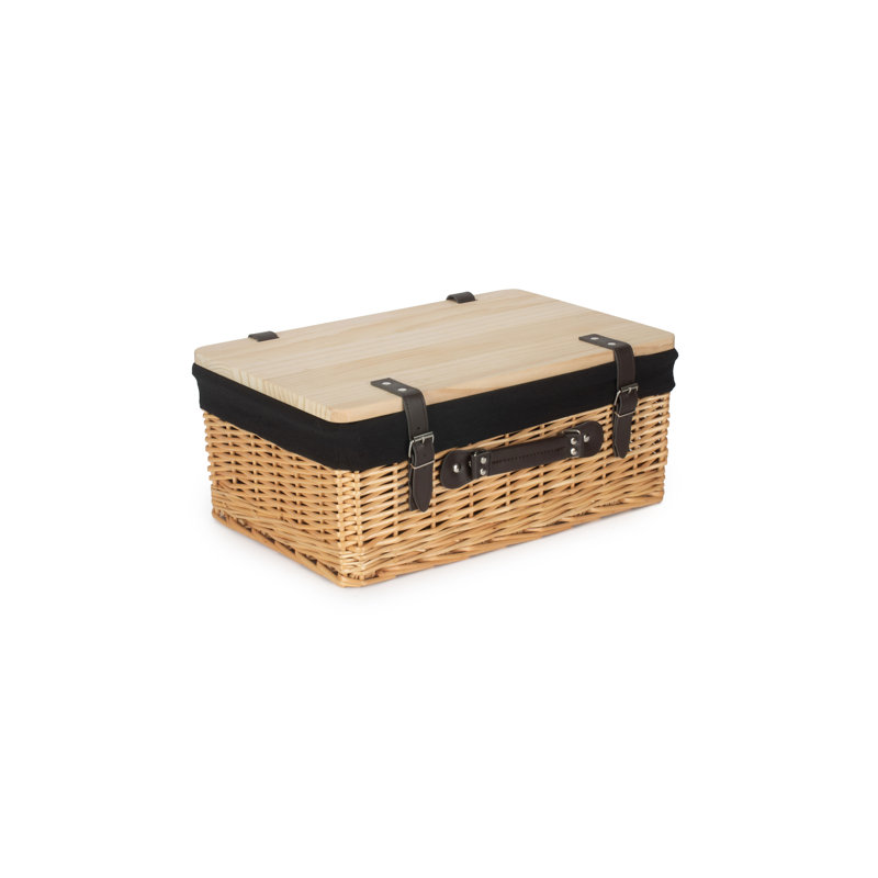 Wicker Lined Gift or Storage Hamper Basket with Lid, 19cm H x 46cm W x 30cm D, Buff/Black