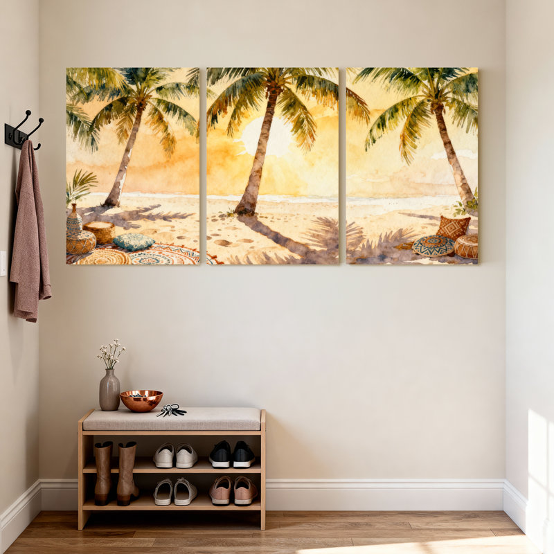 Palmiers, plage tropicale, palmiers, ensemble de 3 impressions sur toile, H 18 po x l 36 po