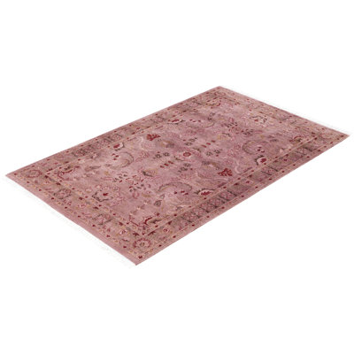 Tapis rose contemporain en laine noué à la main 3 pi 1 po x 4 pi 10 po Chelan