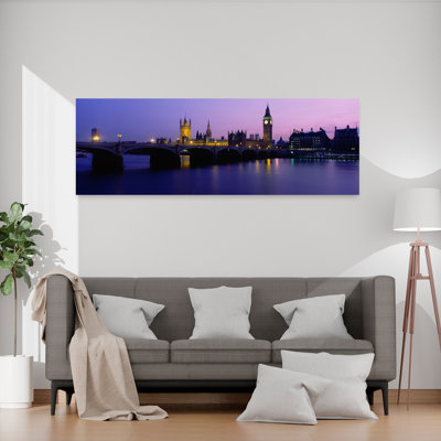 Bâtiments illuminés au crépuscule, Big Ben, chambres du Parlement, Londres, Angleterre, architecture contemporaine abstraite, art mural