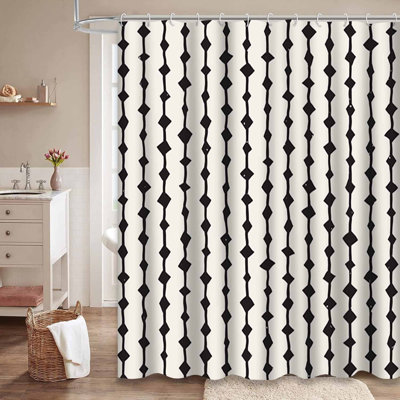 Drawn Style Ethnic Seamless White Shower Curtain with 12 Hooks