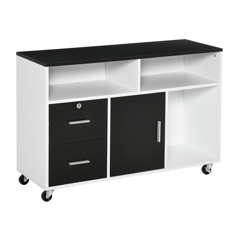 Classeur latéral mobile à 2 tiroirs Home Office, Blanc/Noir