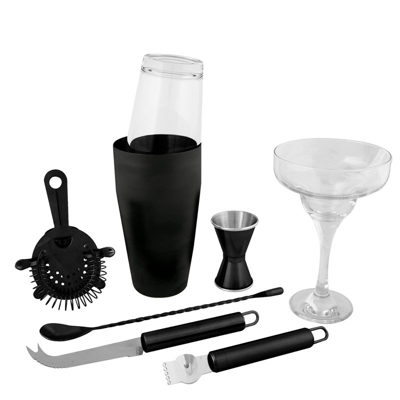Margarita Glass Cocktail Shaker Set, Silver