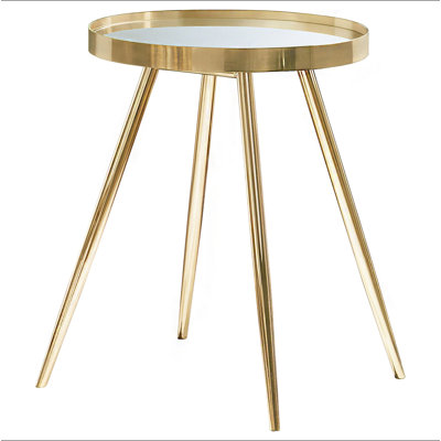 Gold Round Mirror Top End Side Table