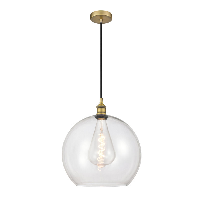 Luminaire suspendu simple à 1 lumière Ralph, H 17,38 po x l 13,75 po x P 13,75 po, Transparent, Laiton brossé