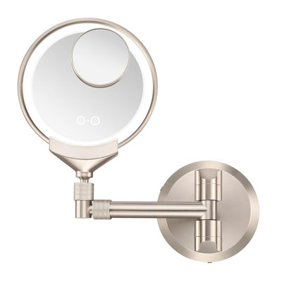 Lighted Wall Mount Makeup Mirror, LED Vanity Mirror With 1X/5X/10X Magnification, Rechargeable Bathroom Mirror In Satin Nickel
