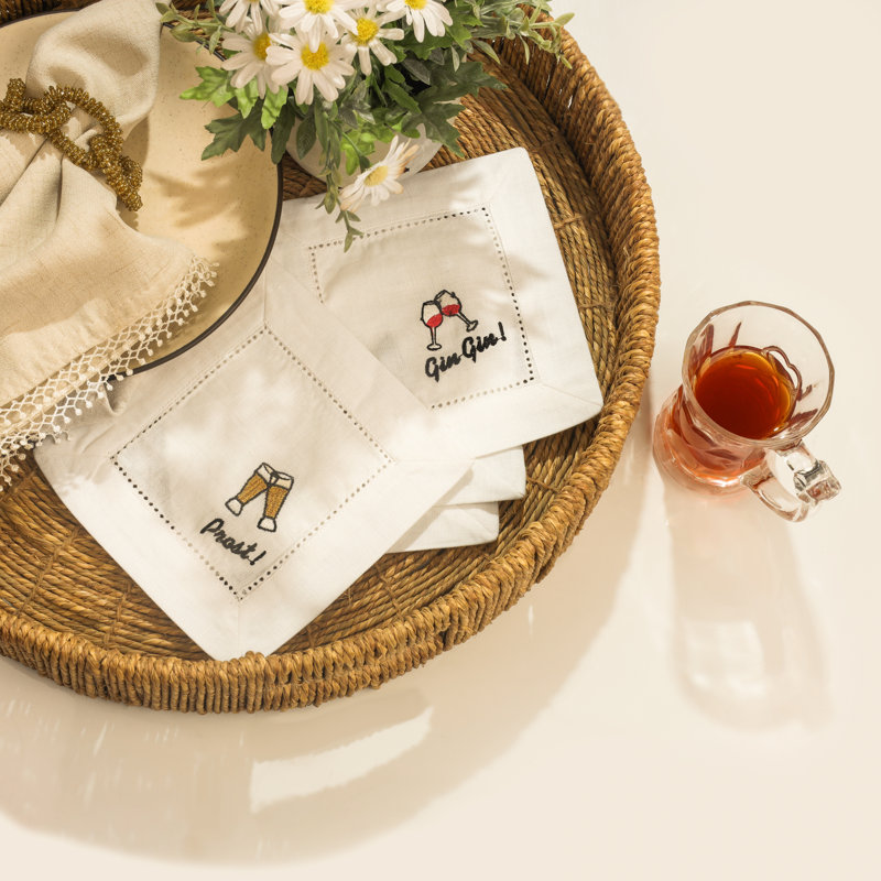 Serviettes de cocktail brodées gin et verts