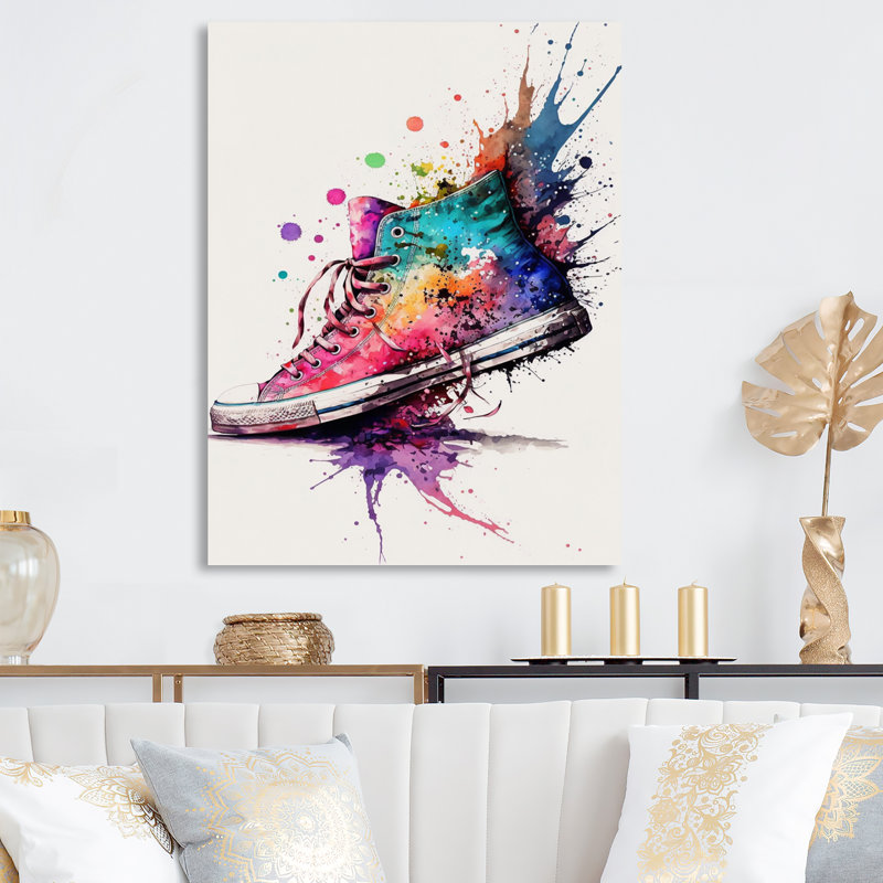 Chaussure de tennis multicolore I - décoration murale mode en métal, H 20 po x l 12 po x P 1 po
