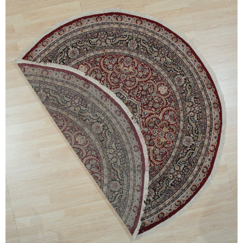 Tapis rouge en laine noué à la main Indo Tabriz Finely Tissed, Rond 12 pi 6 po