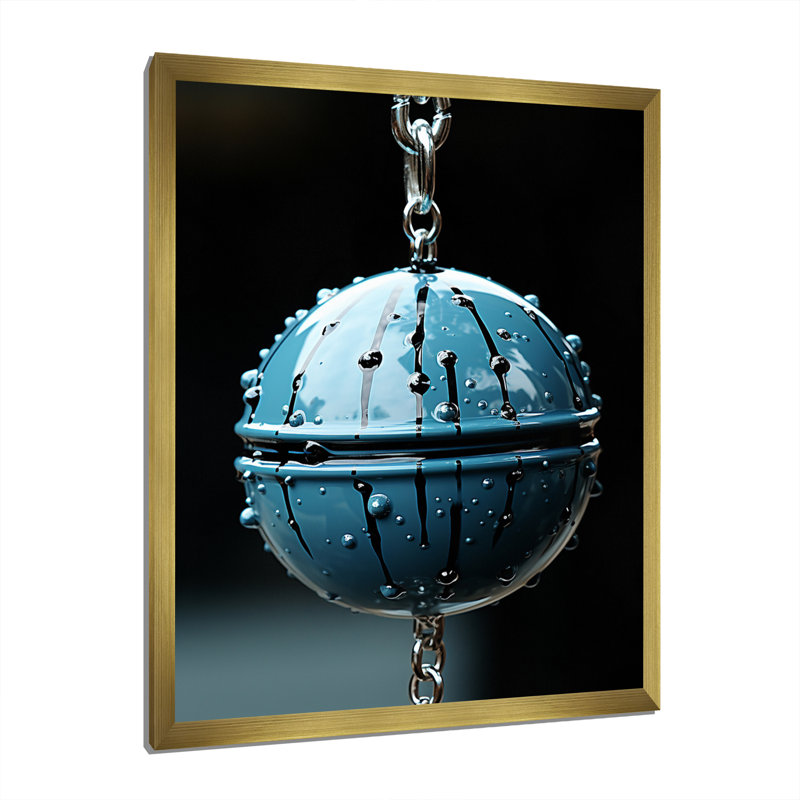 «Abstract Blue Globe Orbital Elegance», reproduction sur toile, Cadre doré à une seule photo, H 32 po x l 24 po x P 1 po