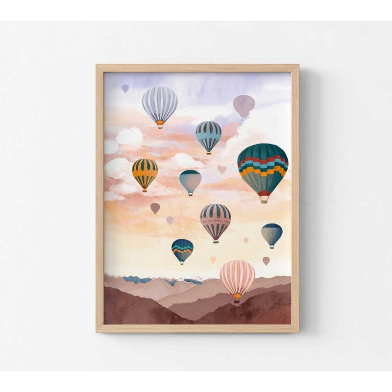 «Hot Air Balloon Landscape Art Print», affiche de l'aventure de montagne pastel, H 56 po x l 42 po, Tanné