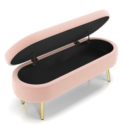 Banc de rangement repose-pieds ovale en flanelle avec pieds en métal