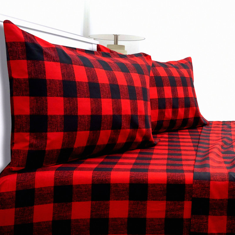 Luxury Brushed Microfiber Sheet Set - 1800 Thread Count Soft Quality Bedding with Flat Sheet, Fitted Sheet, Pillow Cases - Full Size Buffalo Check Burgundy Sheets