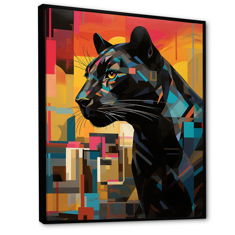Popart sur fond noir et orange, H 20 po x l 12 po x P 1 po, Cadre flottant noir