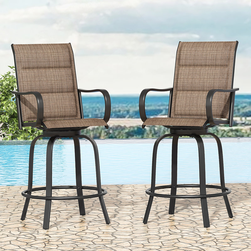 Ensemble de 2 tabourets de bar pivotants pour patio toutes saisons avec tissu textilène rembourré pour le confort et la durabilité