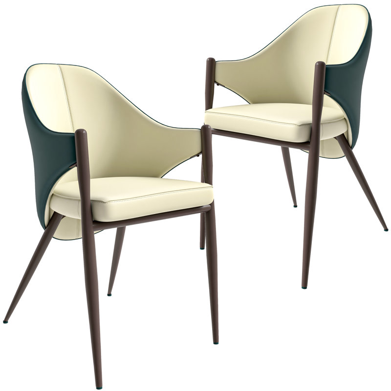 Ensemble de 2 chaises de salle à manger Kamaiyah, Crème/vert
