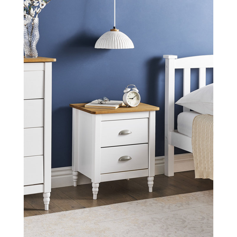 Cimino 46cm W Solid Wood Bedside Table, Brown/White