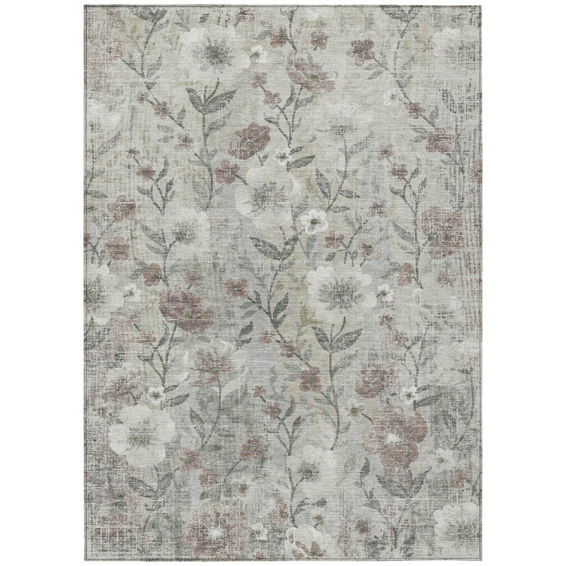 Machine Washable Indoor/Outdoor Raemoore ACN2403 Floral Rug, Rectangle 2'6" x 3'10"