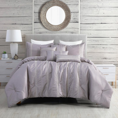 Ensemble d'édredon 7 pièces avec motif brodé, microfibre ultra douce, 100% polyester, collection de literie toutes saisons