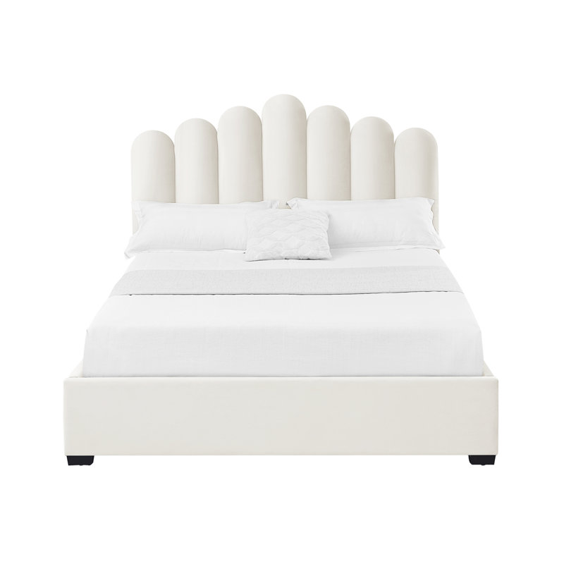 Lit plateforme avec rangement Kyair, Ivoire, Double