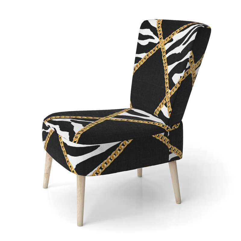 Gold Chain Zebra Geometric - Upholstered Patterned Accent Side Chair