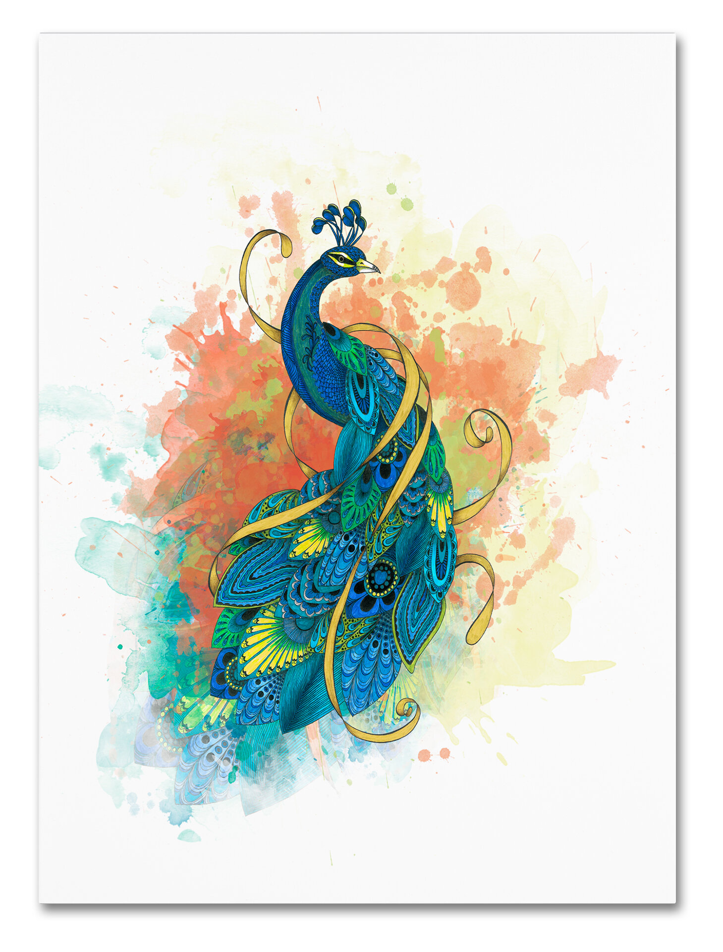 Peacock Decor Red - Wrapped Canvas Graphic Art Print Ebern Designs Size: 35 H x 35 W x 2 D