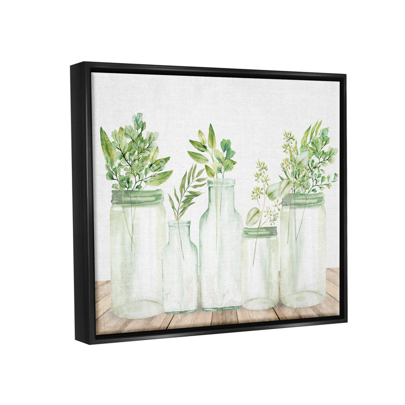 «Varied Herb Plant Arrangement», peinture sur toile, H 17 po x l 21 po x P 1,7 po, Cadre flottant noir de jais