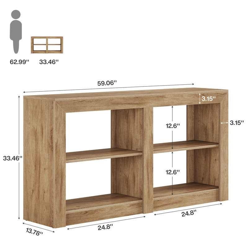 59" Console Table with Storage Shelves, Natural