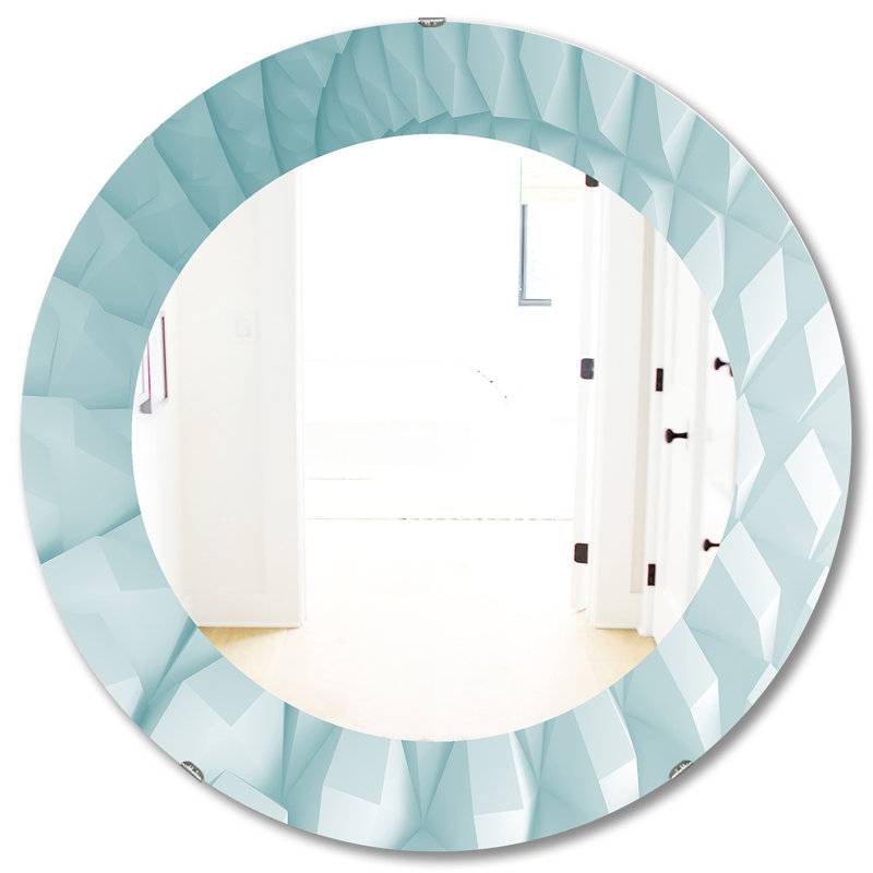 Lumière bleue vagues 3 - miroir moderne imprimé - miroir mural ovale ou rond, H 23,6 po x l 23,6 po