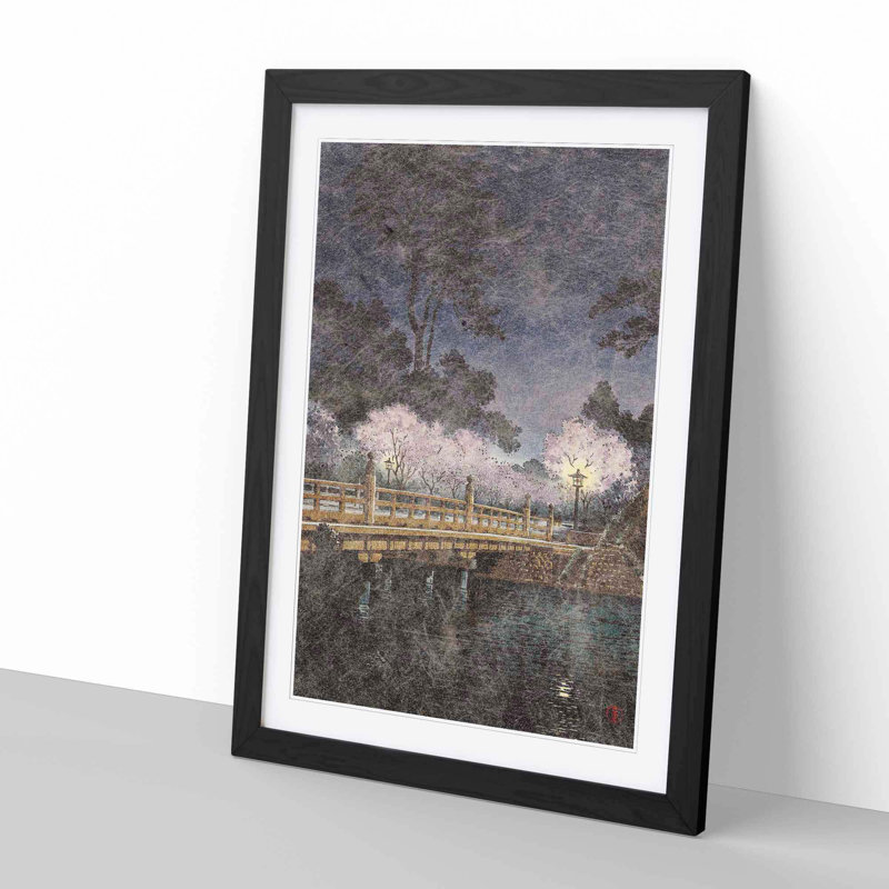 Benkei Bridge by Tsuchiya Koitsu - Framed Print, 60cm H x 40cm W x 2cm D, Black
