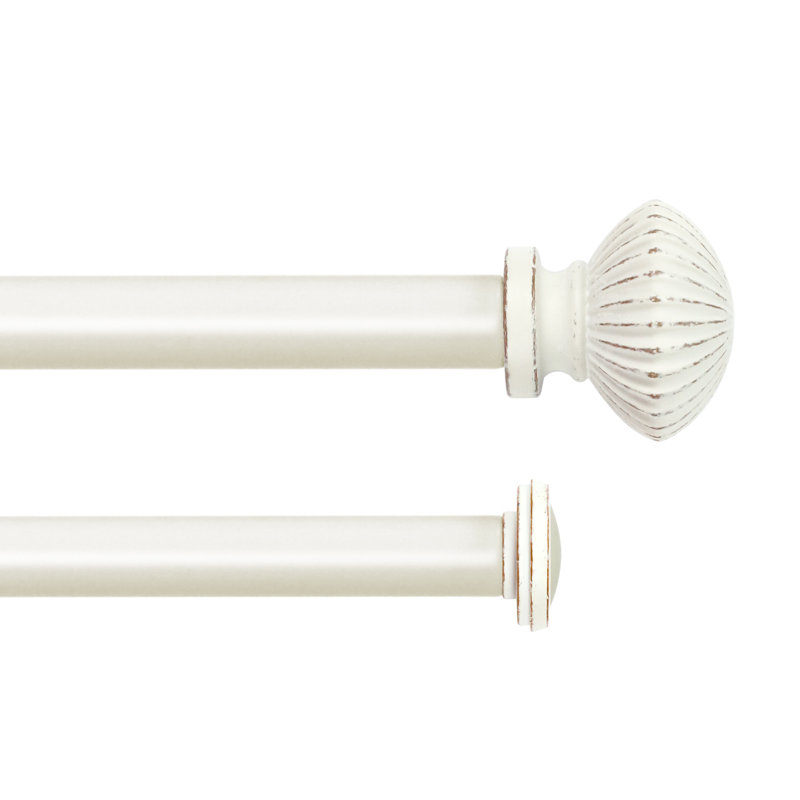 Tringle à rideaux double 5/8 po avec embouts de bateau, Blanc patiné, 48" - 84"