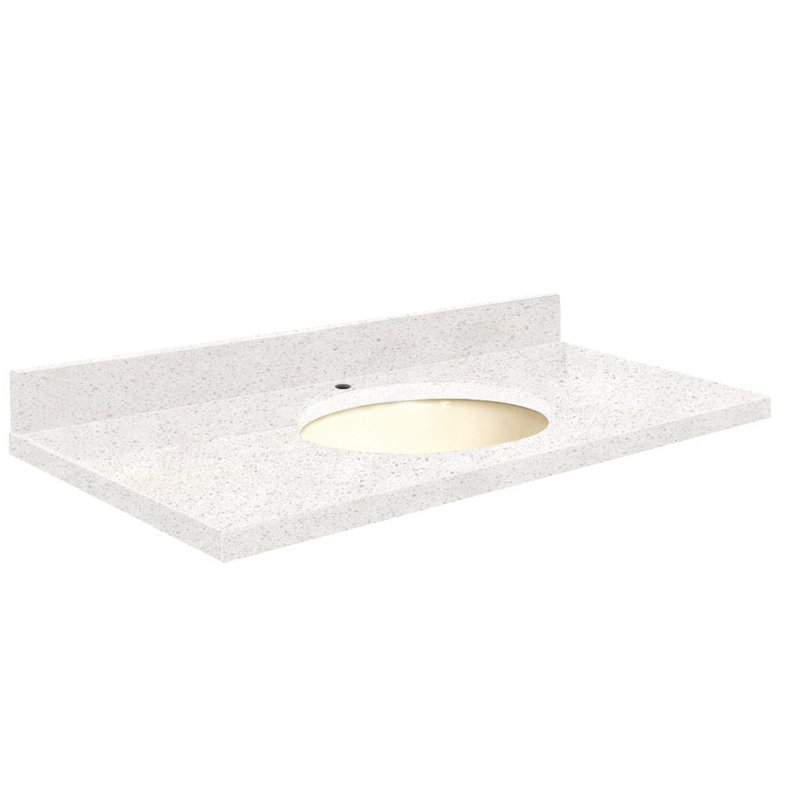 Dessus de salle de bain simple 25 po meuble-lavabo, Biscuit, Érable naturel / Blanc, Centré de 8 pouces