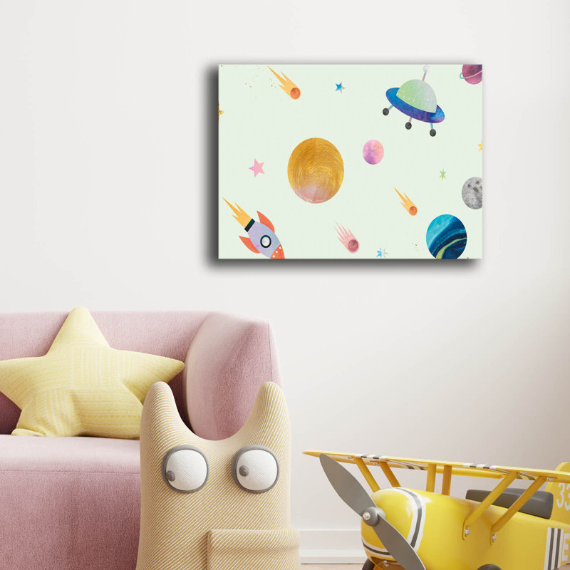 Art mural avec toile de pin Space Explorer Astronaut Kids - 27,6 po x 17,7 po