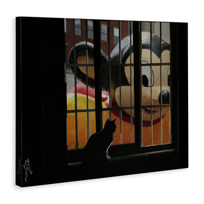 Mouse Character Peering at Cat Canvas, design by Keith Thomson