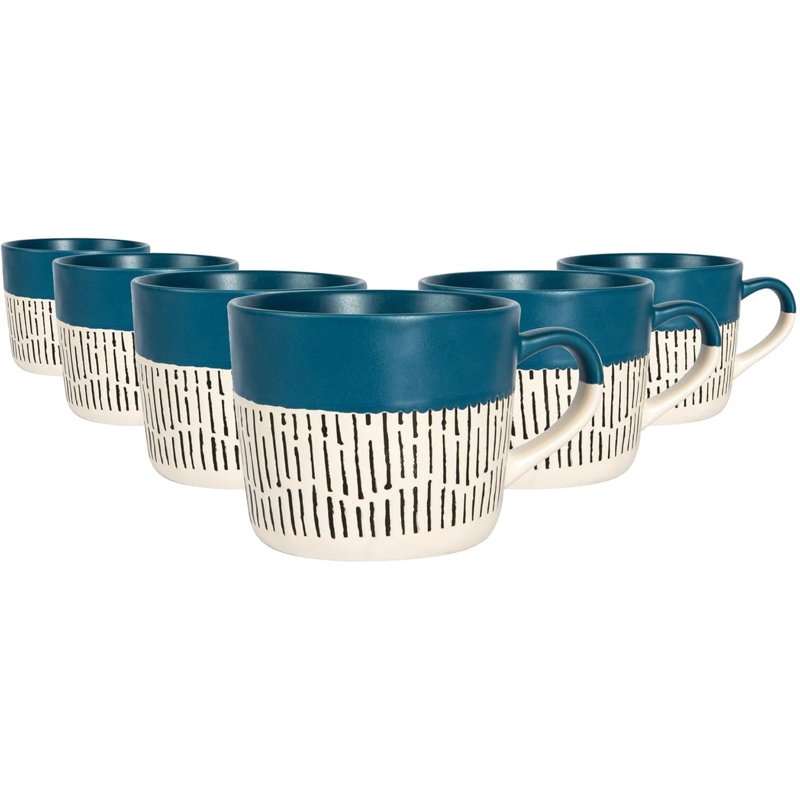 Dipped Dash Set of 6 Ceramic Coffee Mugs Set Dishwasher & Microwave Safe, Blue